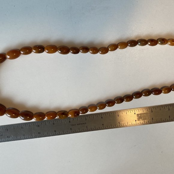 Swirled Amber Brown Vintage Lucite Bead Necklace - 28 inches - Picture 2 of 5